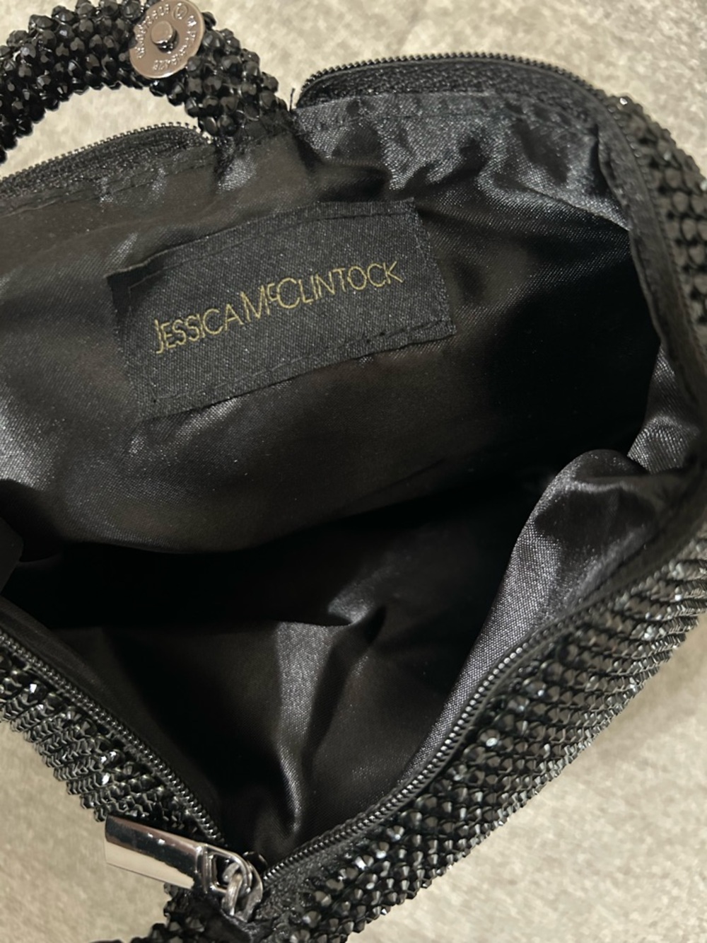 Jessica McClintock Black Beaded Mesh Evening Wristlet - Picture 4 of 8